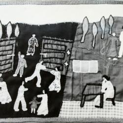 Las arpilleras eran bordados realizados por las mujeres familiares de detenidos desaparecidos, bajo el alero de la Vicaría de la Solidaridad